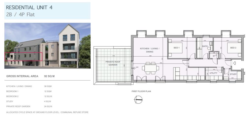 Lot: 143 - DETACHED COMMERCIAL BUILDINGS WITH PLANNING FOR NEW FLATS AND OFFICE UNIT - Artist image of residential unit 4